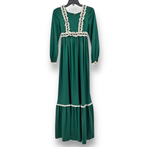 Unbranded Dresses & Skirts - Vintage Handmade Polyester Prairie Dress Gown Womens Size Small Green White Lace